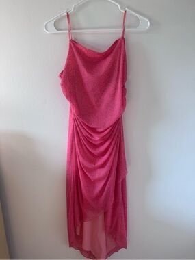 next Y2K Hot Pink Paisley Draped High-Low Slip Dress